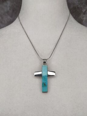 Artisan Crafted Turquoise Cross Sterling Silver Necklace